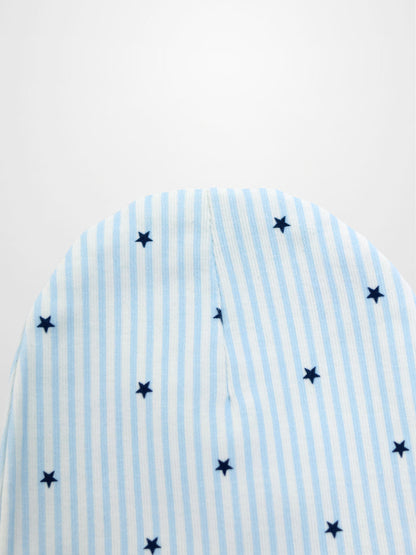 Blue Star Hat for boys with light blue and white stripes and dark blue stars.