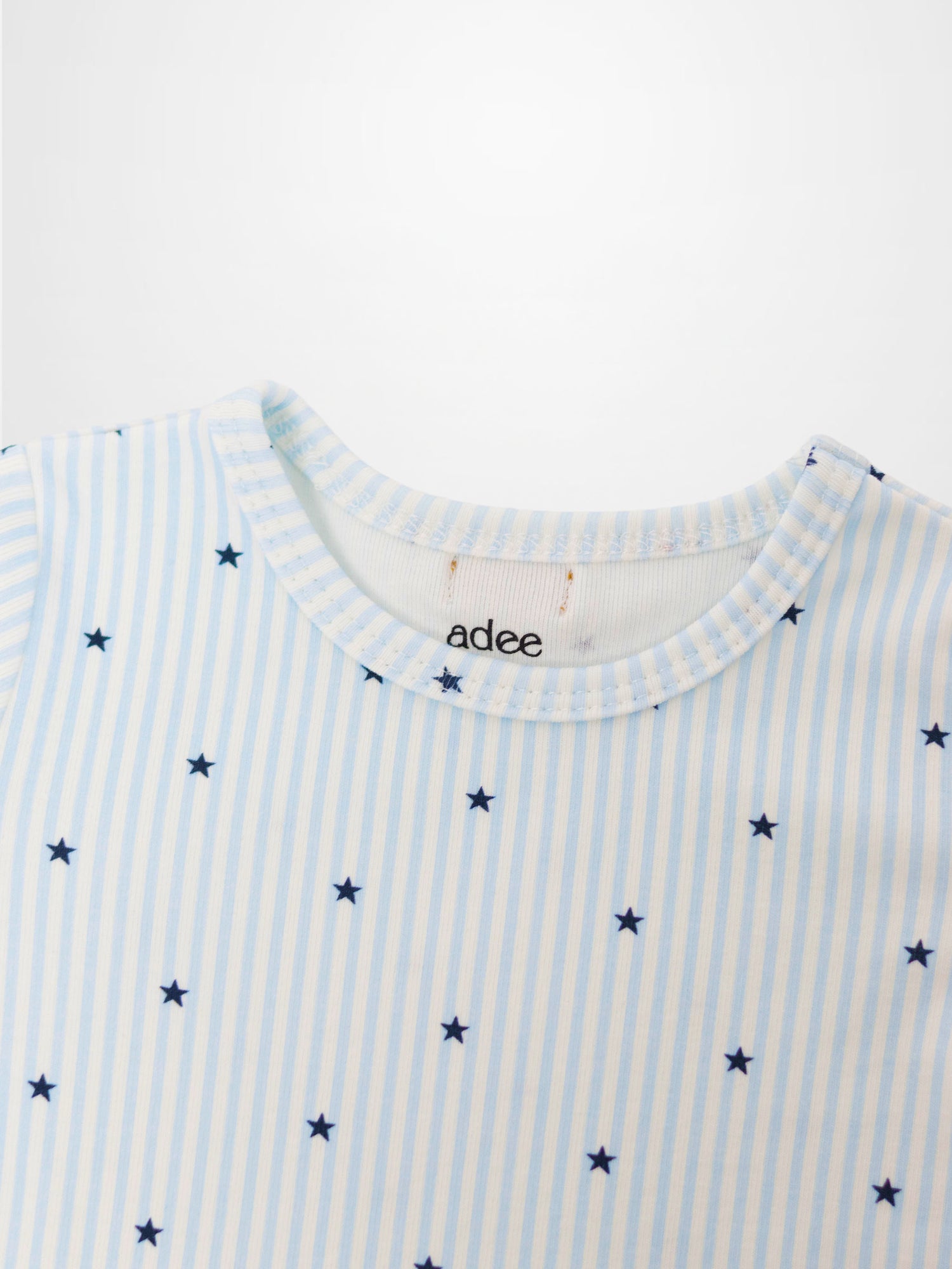 Adee Blue Star Boys Pajamas top, light blue striped with navy stars