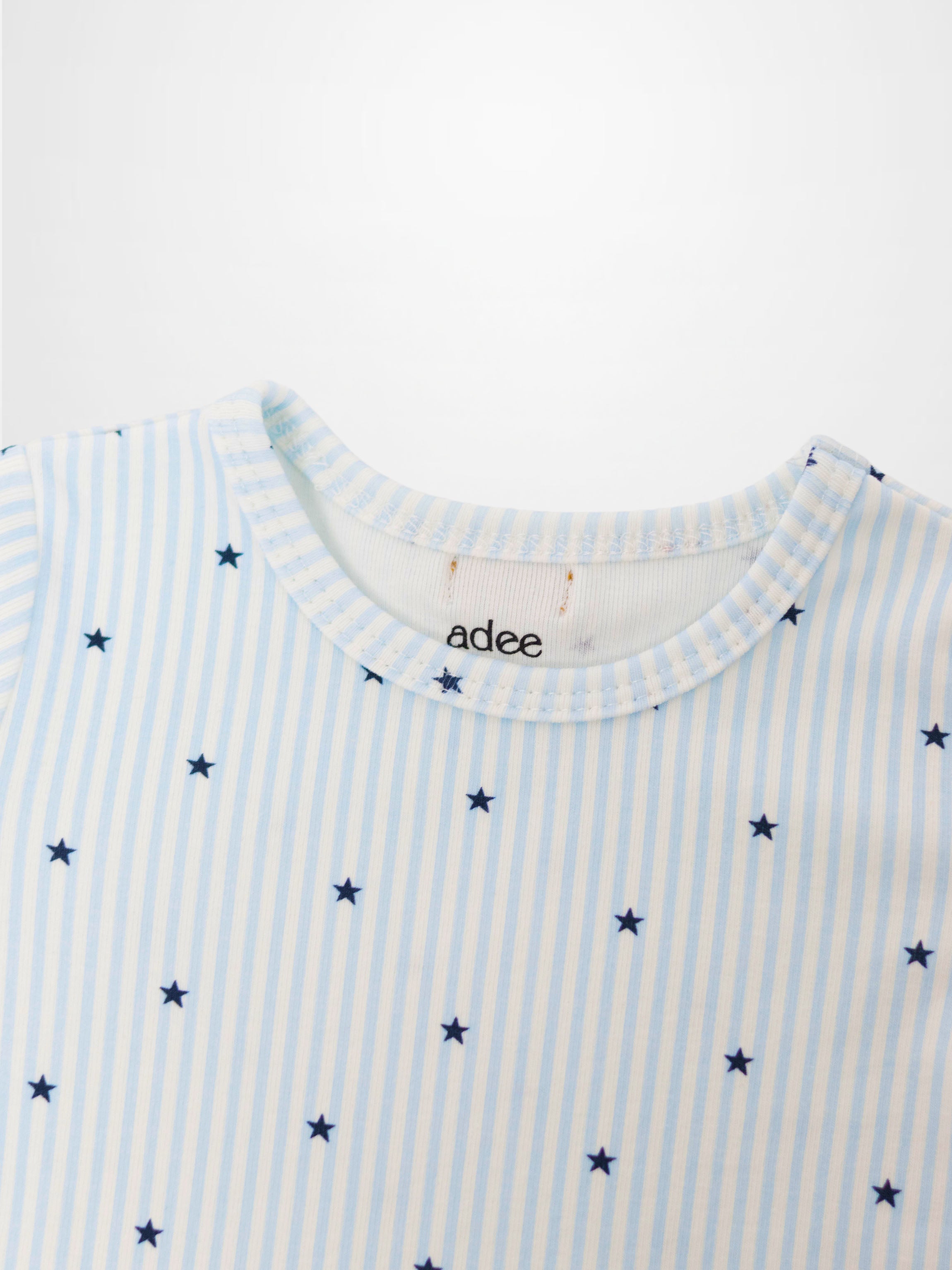 Adee Blue Star Boys Pajamas top, light blue striped with navy stars