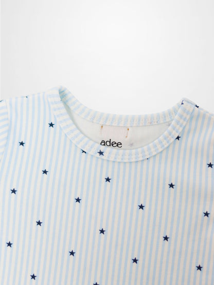 Adee Blue Star Boys Pajamas top, light blue striped with navy stars