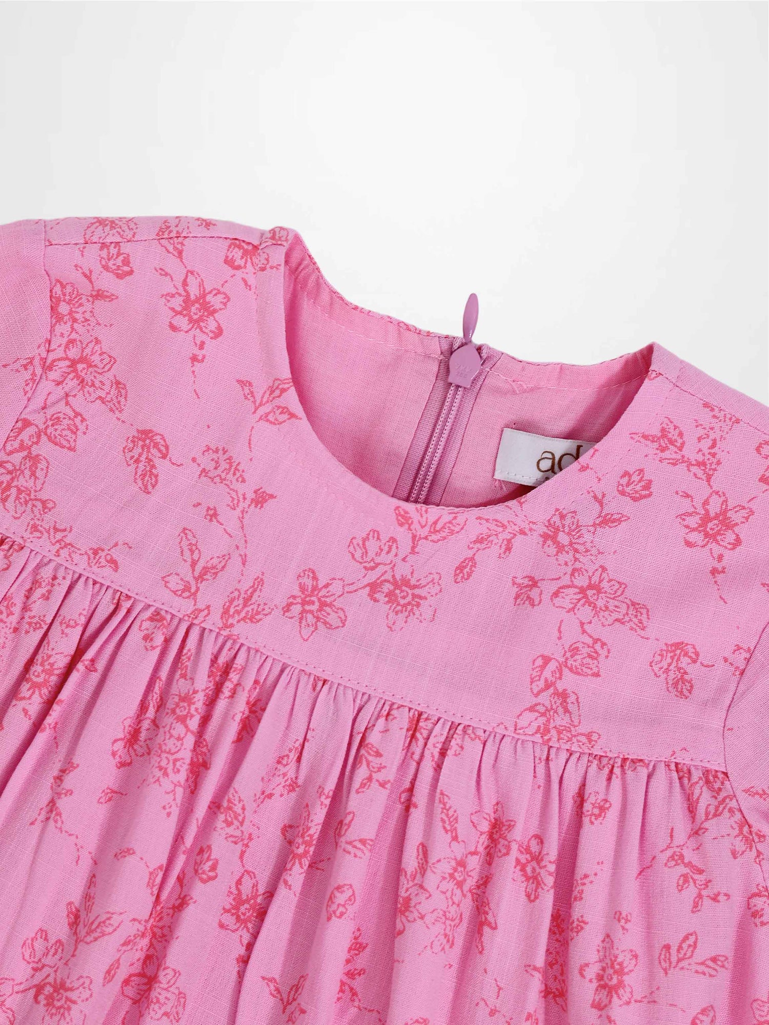 Pink Flower Dress - Short Sleeve for girls by Adee, pink floral print, dressy apparel.