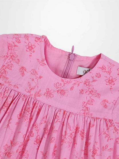 Pink Flower Dress - Short Sleeve for girls by Adee, pink floral print, dressy apparel.