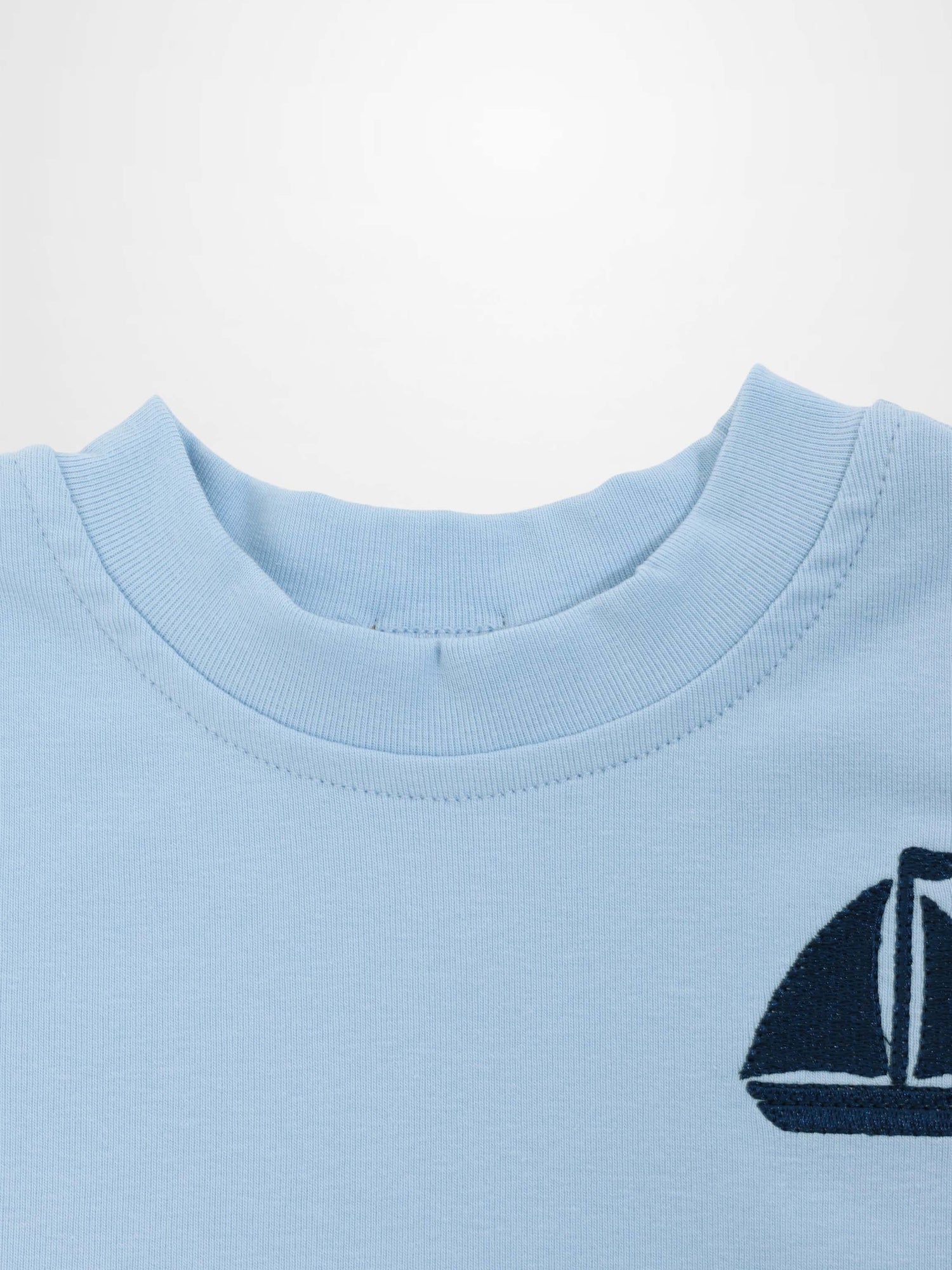 Short Sleeve Emblem Boxy T-Shirt by Adee for boys, light blue with navy sailboat emblem