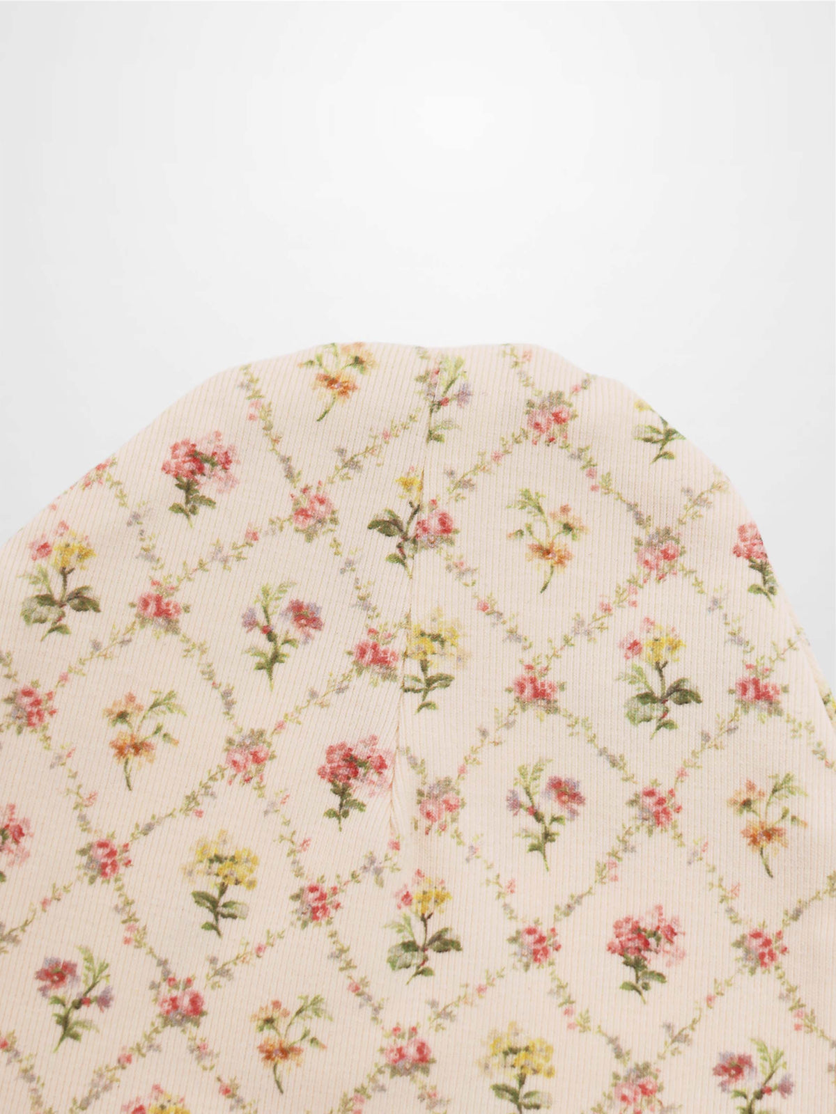 Flower Garden Hat for girls, off-white fabric with pink and yellow floral pattern