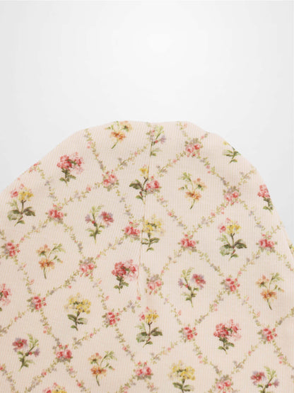 Flower Garden Hat for girls, off-white fabric with pink and yellow floral pattern