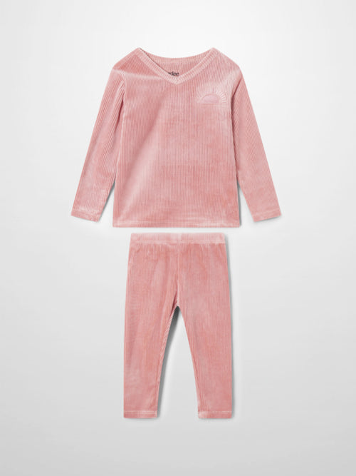 Ribbed velour pajama set for girls by Adee in pink (top and pants)