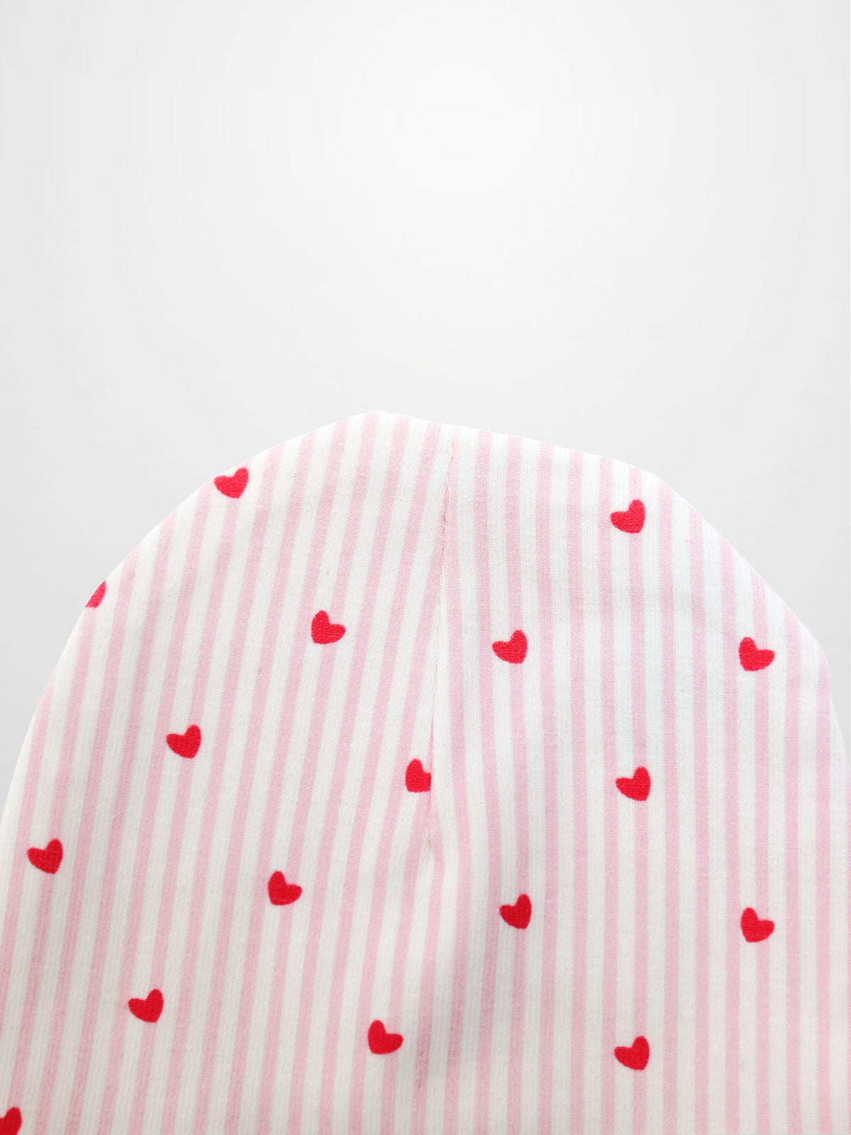Pink Heart Hat for girls by Adee, pink striped fabric with red hearts.