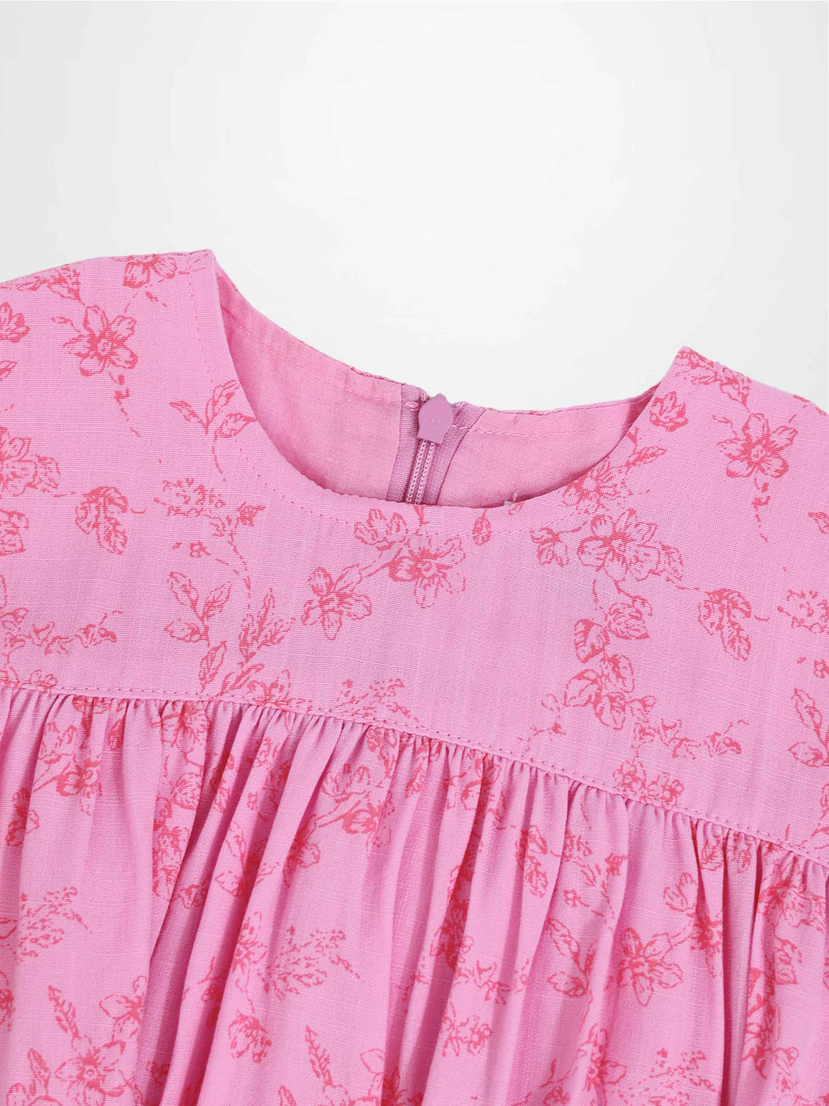 Pink Flower Dress for girls, dressy 3/4 sleeve with floral print and back zipper