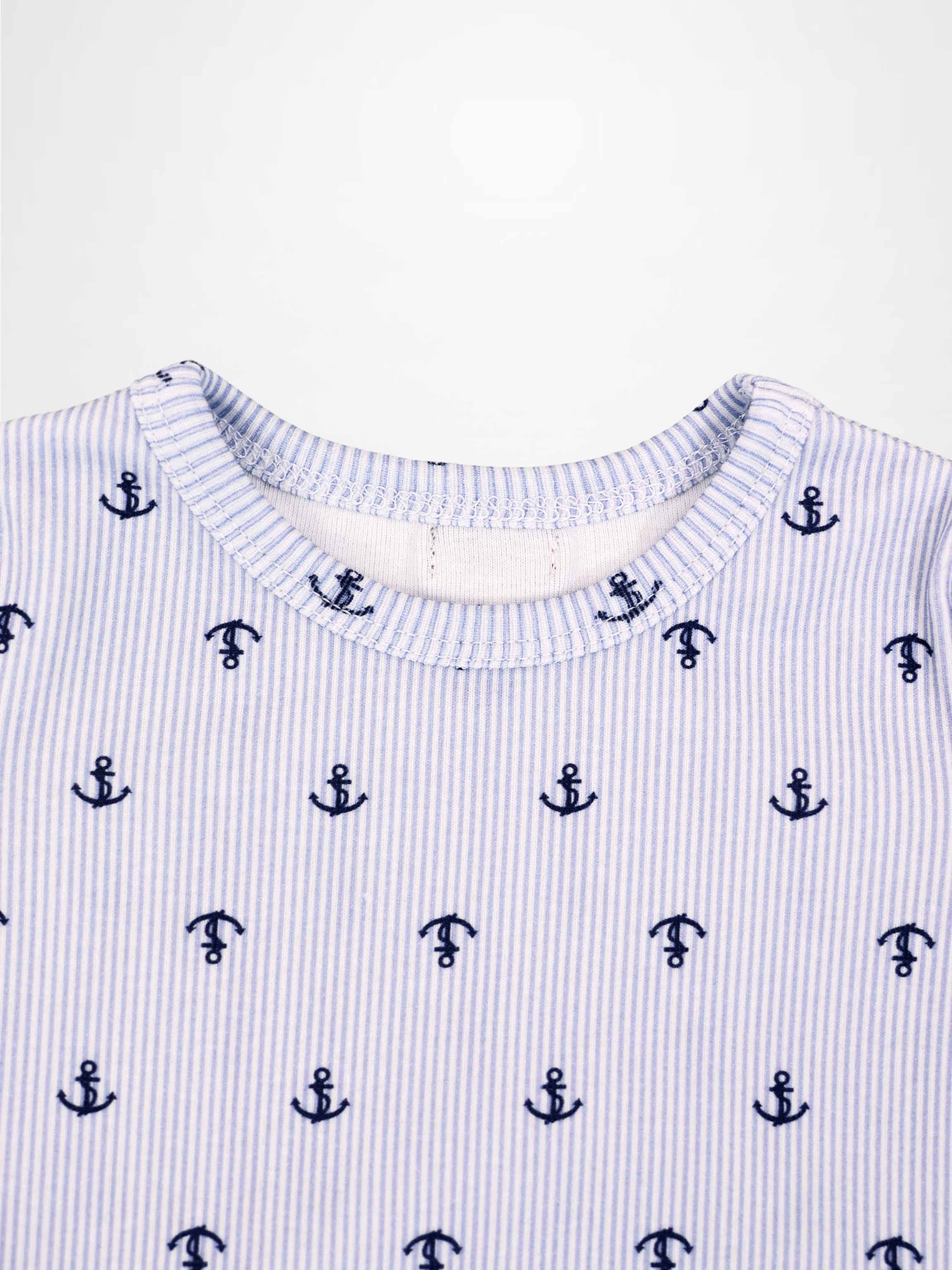 Anchor Set - Blue top by Adee for little boys with light blue stripes and navy anchors.