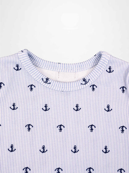 Anchor Set - Blue top by Adee for little boys with light blue stripes and navy anchors.