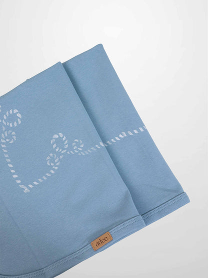 Blue Anchor Blanket by Adee; boys swaddle blanket in light blue with white rope anchor print.
