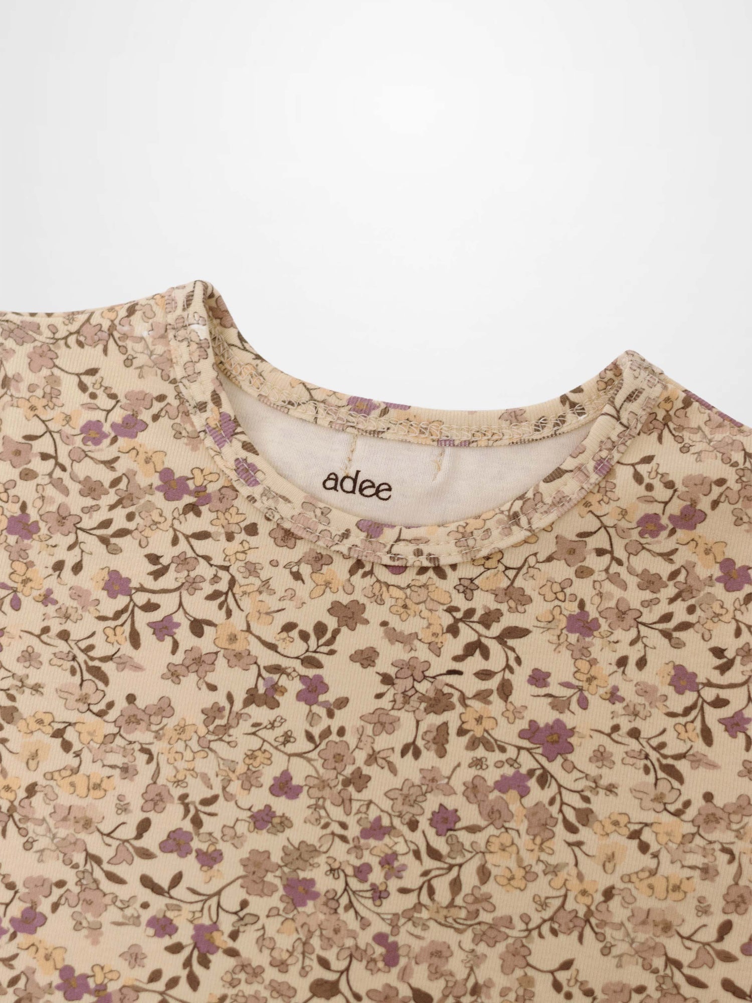 Purple Flower 3/4 Sleeve Shirt by Adee; beige floral print girls&