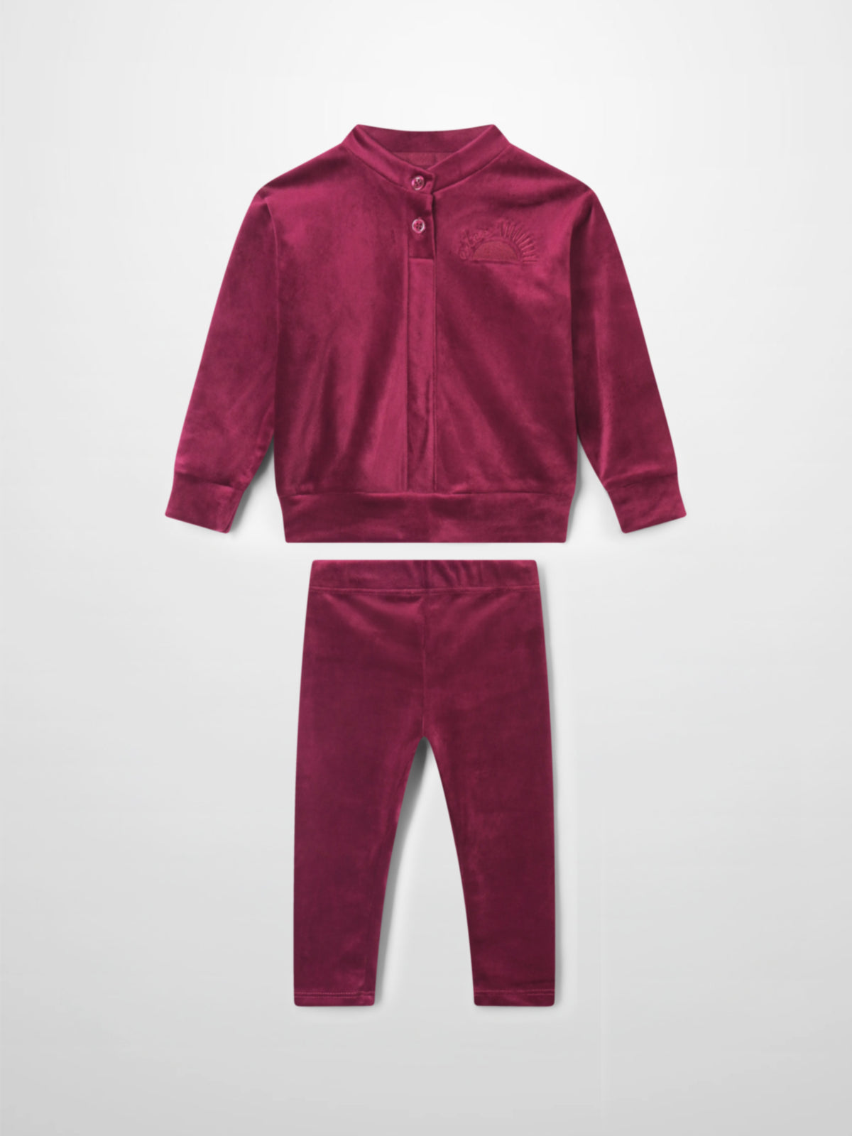 Velour bomber set for girls in burgundy; 2-piece Adee pajamas with top and pants