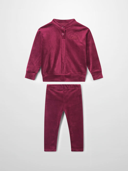 Velour bomber set for girls in burgundy; 2-piece Adee pajamas with top and pants