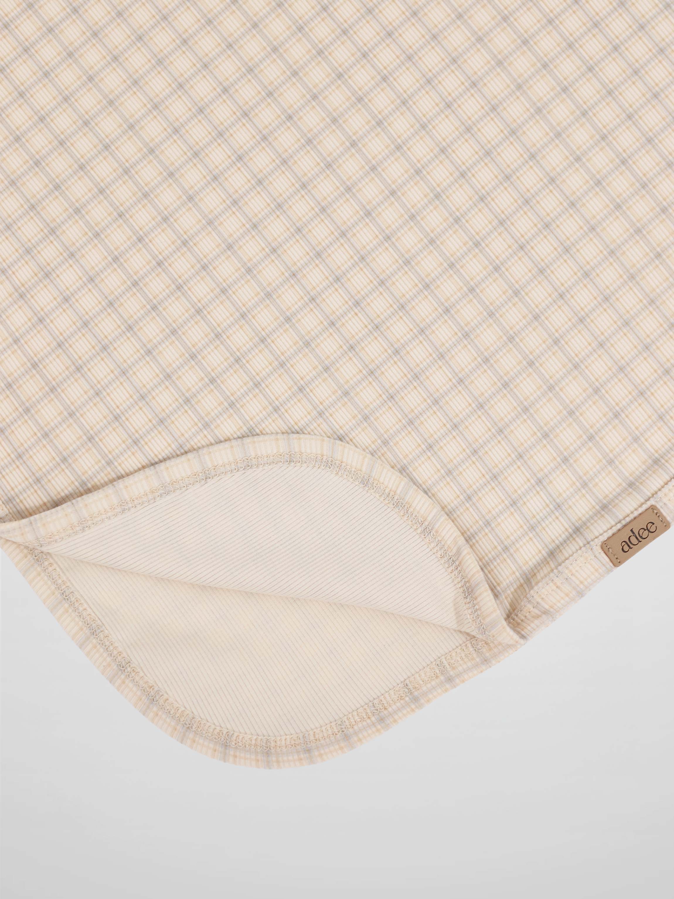 Oatmeal Grid Blanket - Blue for boys swaddle blankets; light blue and brown grid with Adee tag