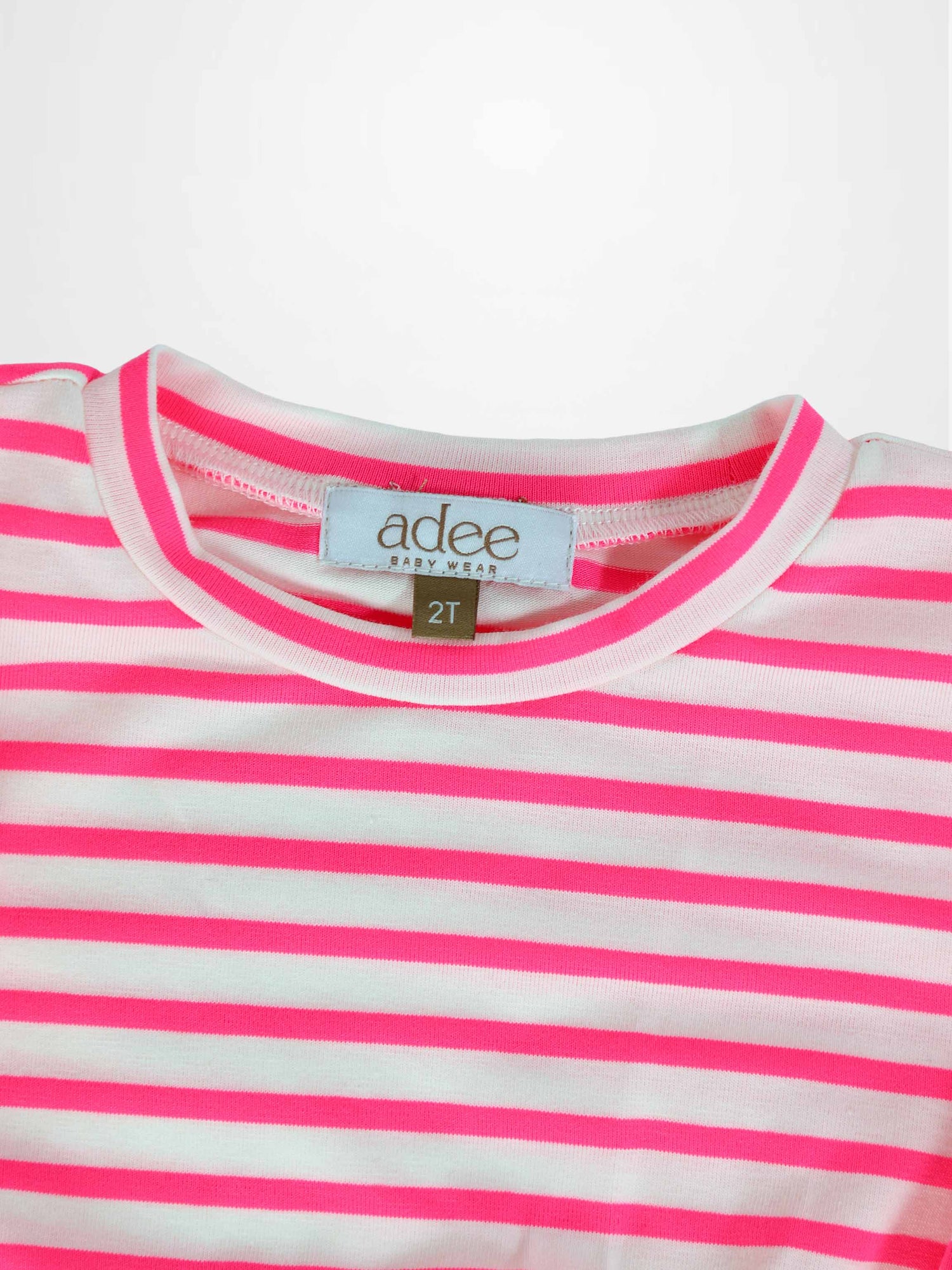 Neon pink striped girls romper from Adee, size 2T