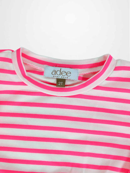 Neon pink striped girls romper from Adee, size 2T