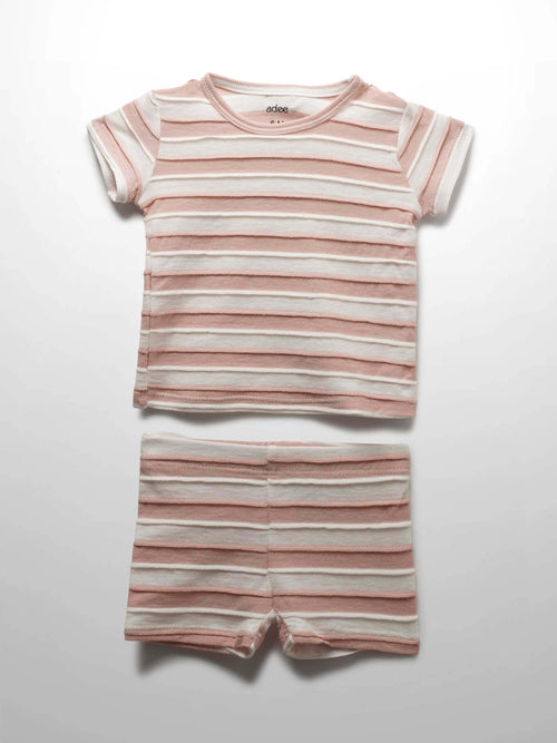 Girls shorts set in pink stripes
