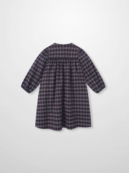 Plaid Dress - Burgundy for girls by Adee; back view with long sleeves and gathered yoke.