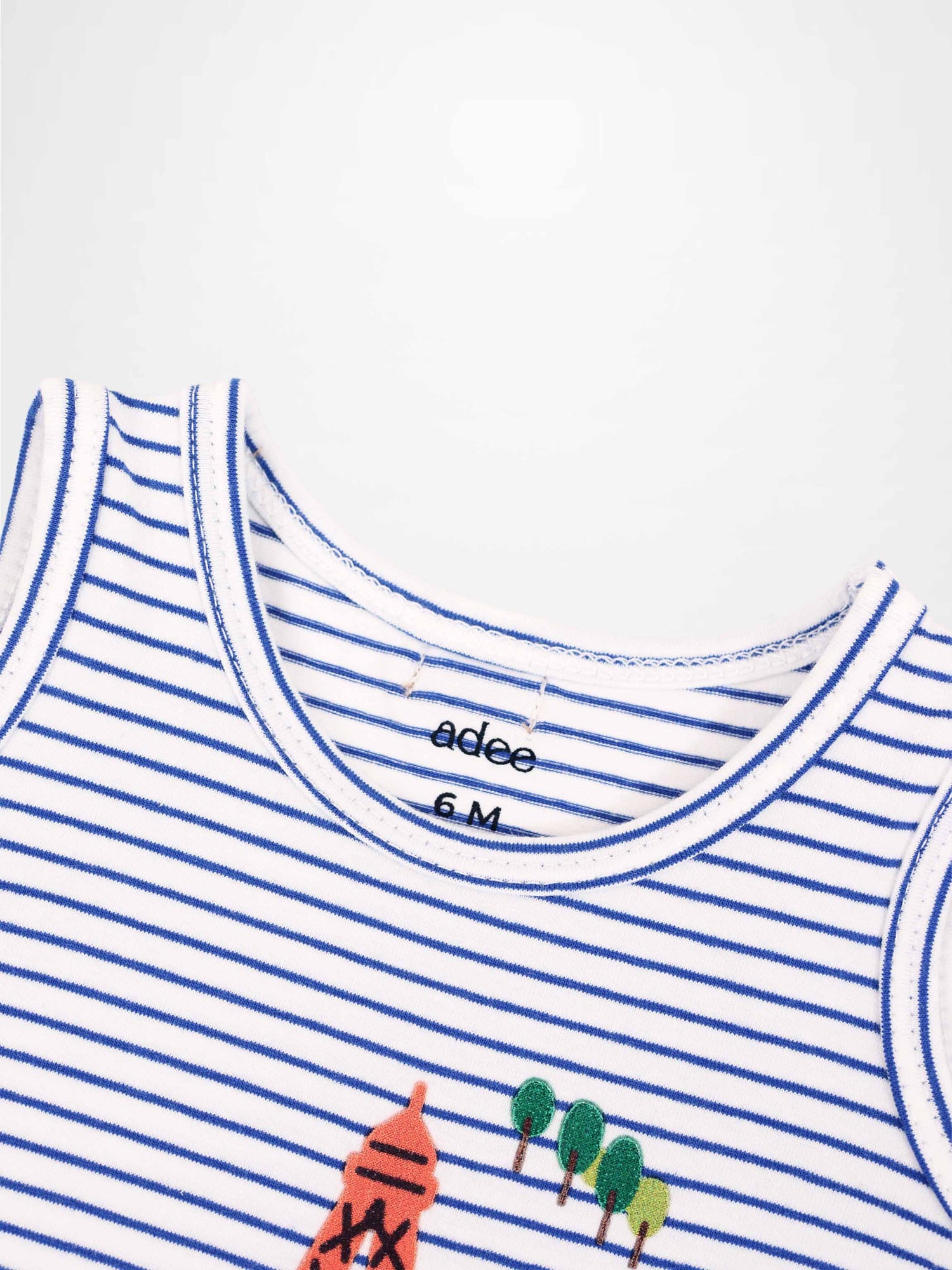 Adee Eiffel Tower Bloomers &amp; Tank Set; white and blue striped toddler tank top, size 6M