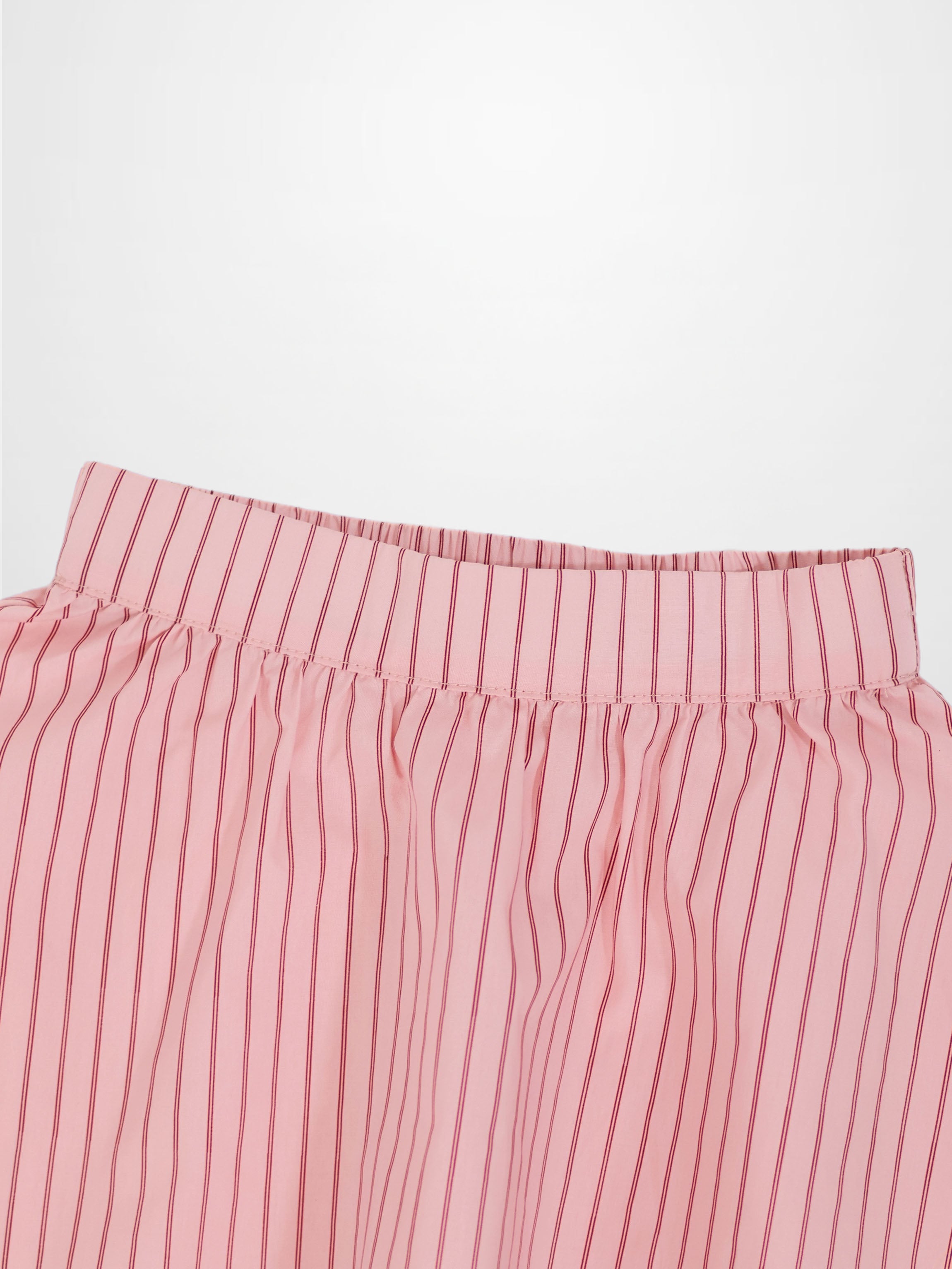 Striped cotton skirt for girls, pink with red vertical stripes, elastic waistband, Adee