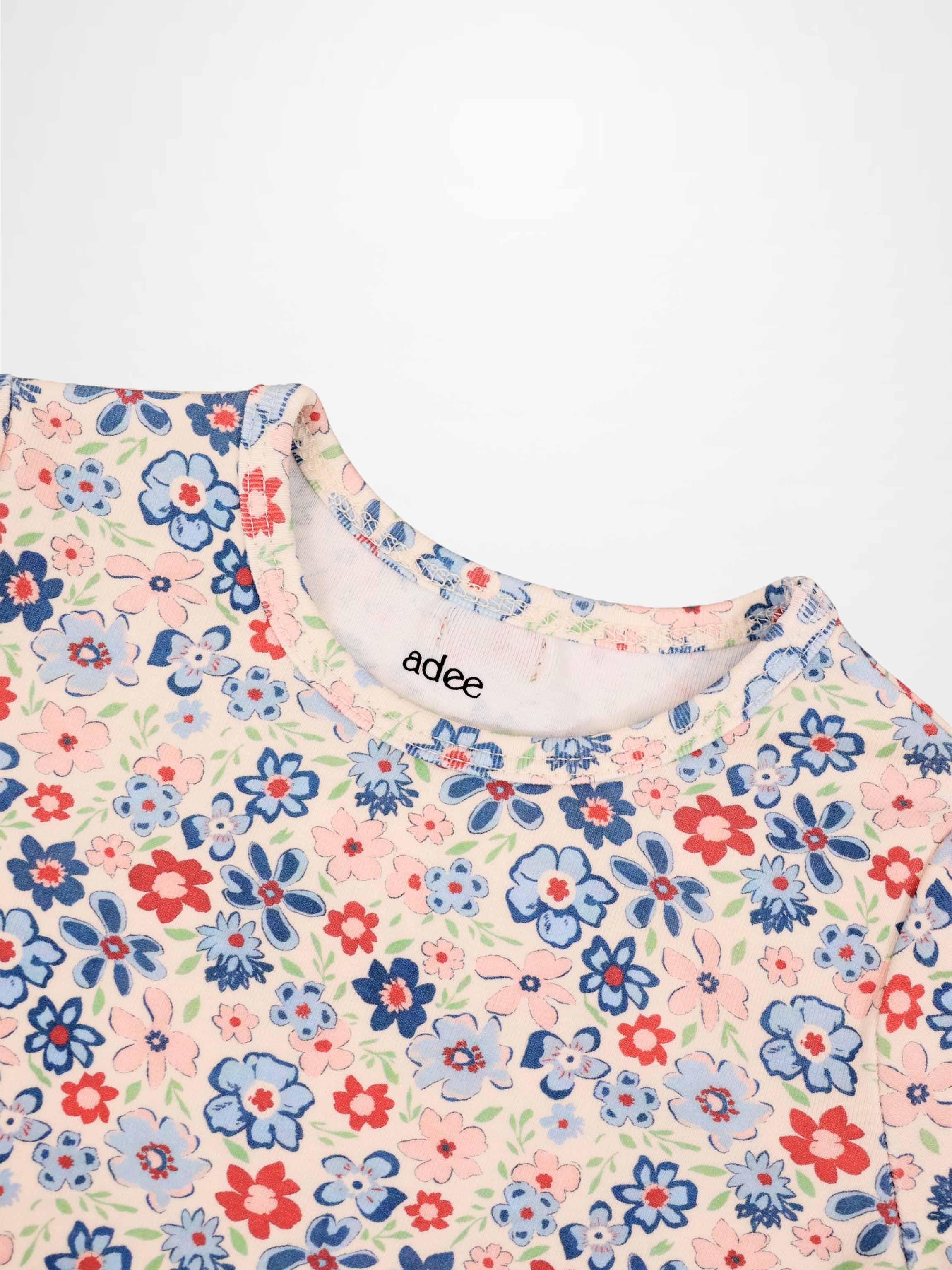 Garden Flower 3/4 Sleeve Shirt for girls by Adee, pastel pink floral print T-shirt