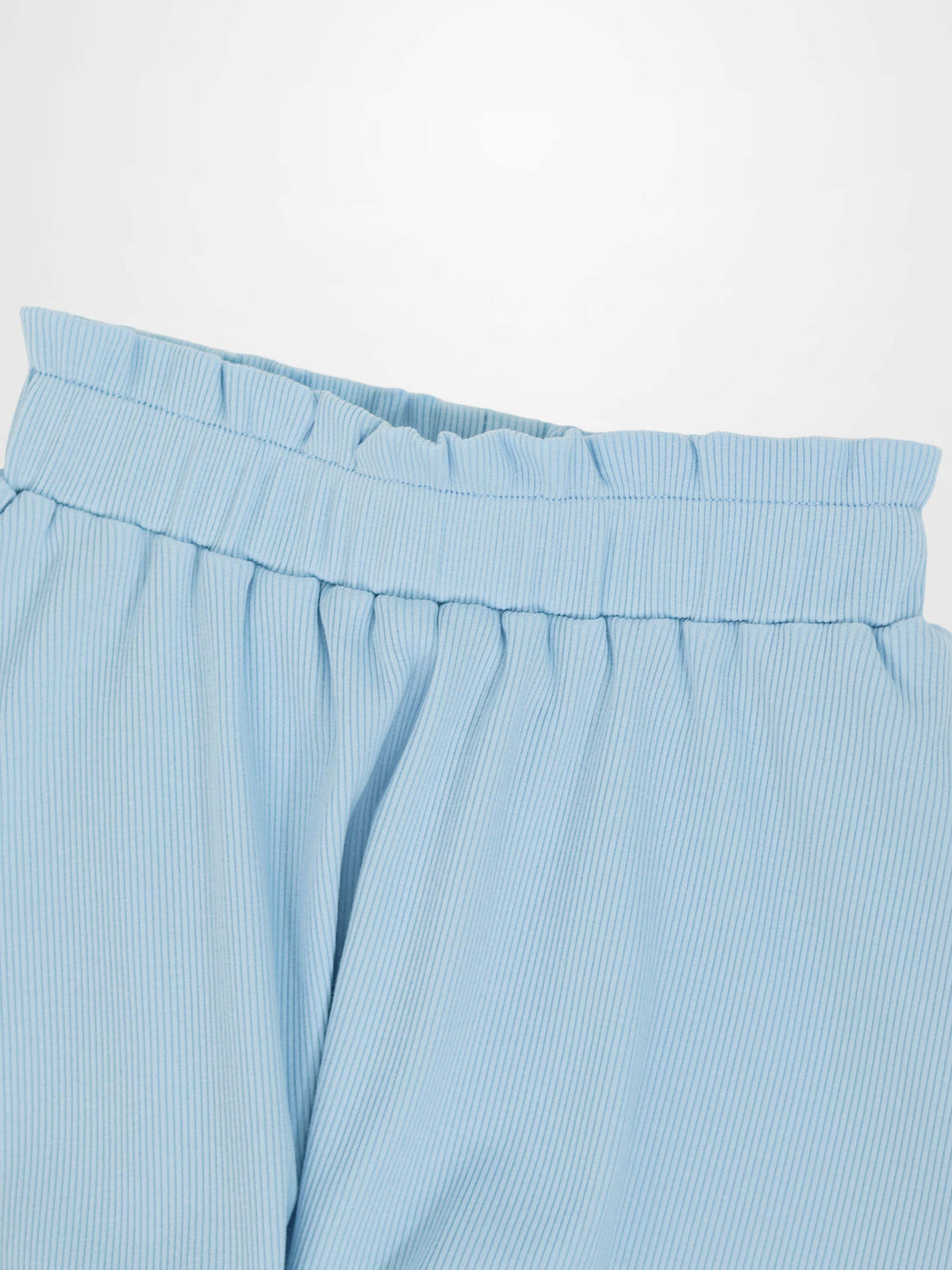 Paper Bag Waist Skirt for girls by Adee in light blue pinstriped fabric with an elastic waistband