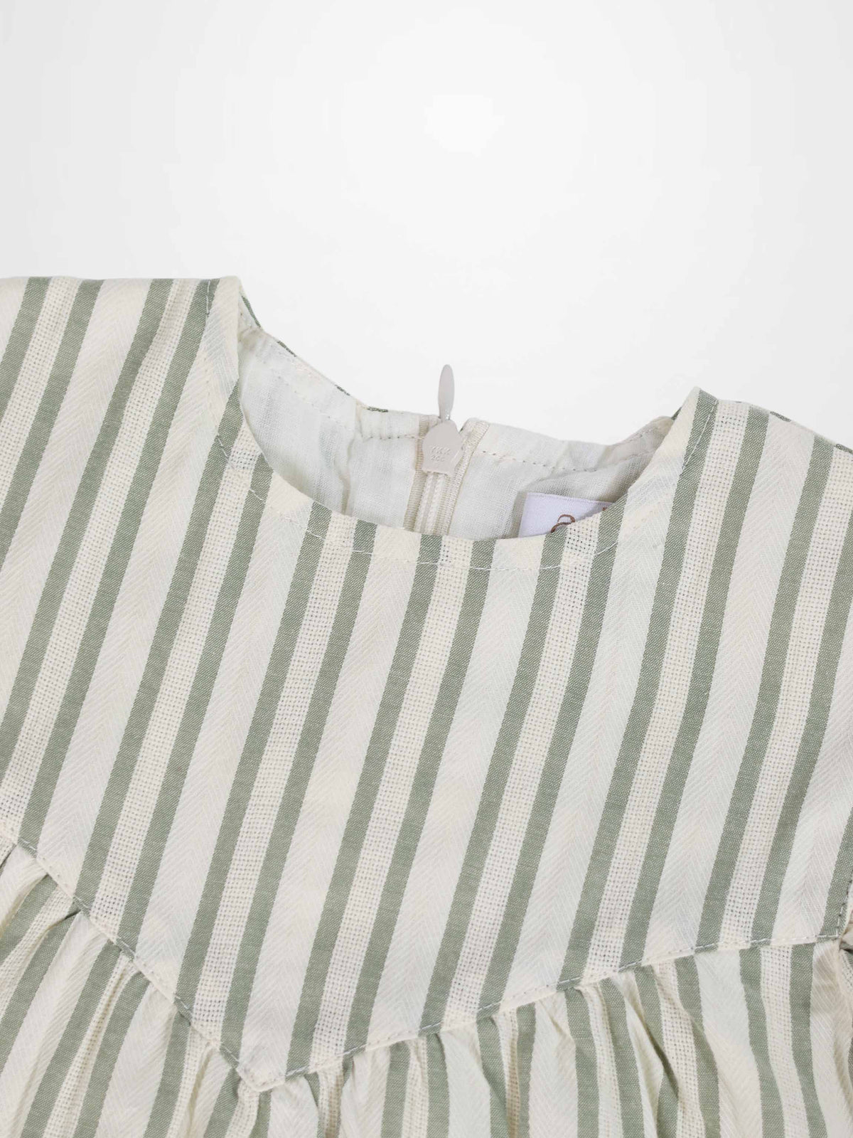 Green striped ruffled shirt from Adee for little girls dressy set, back zipper.