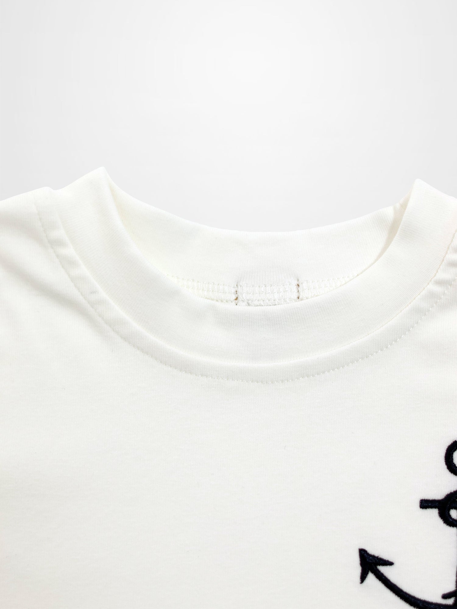 Embroidered Anchor Boxy Short Sleeve T-Shirt in white cotton for boys