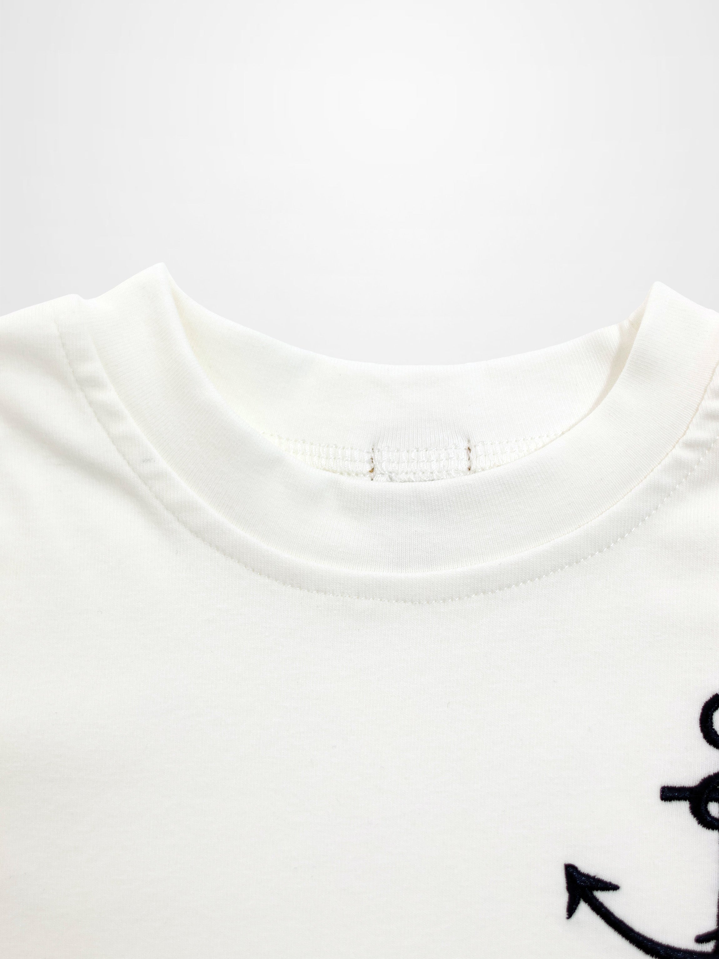 Embroidered Anchor Boxy Short Sleeve T-Shirt in white cotton for boys