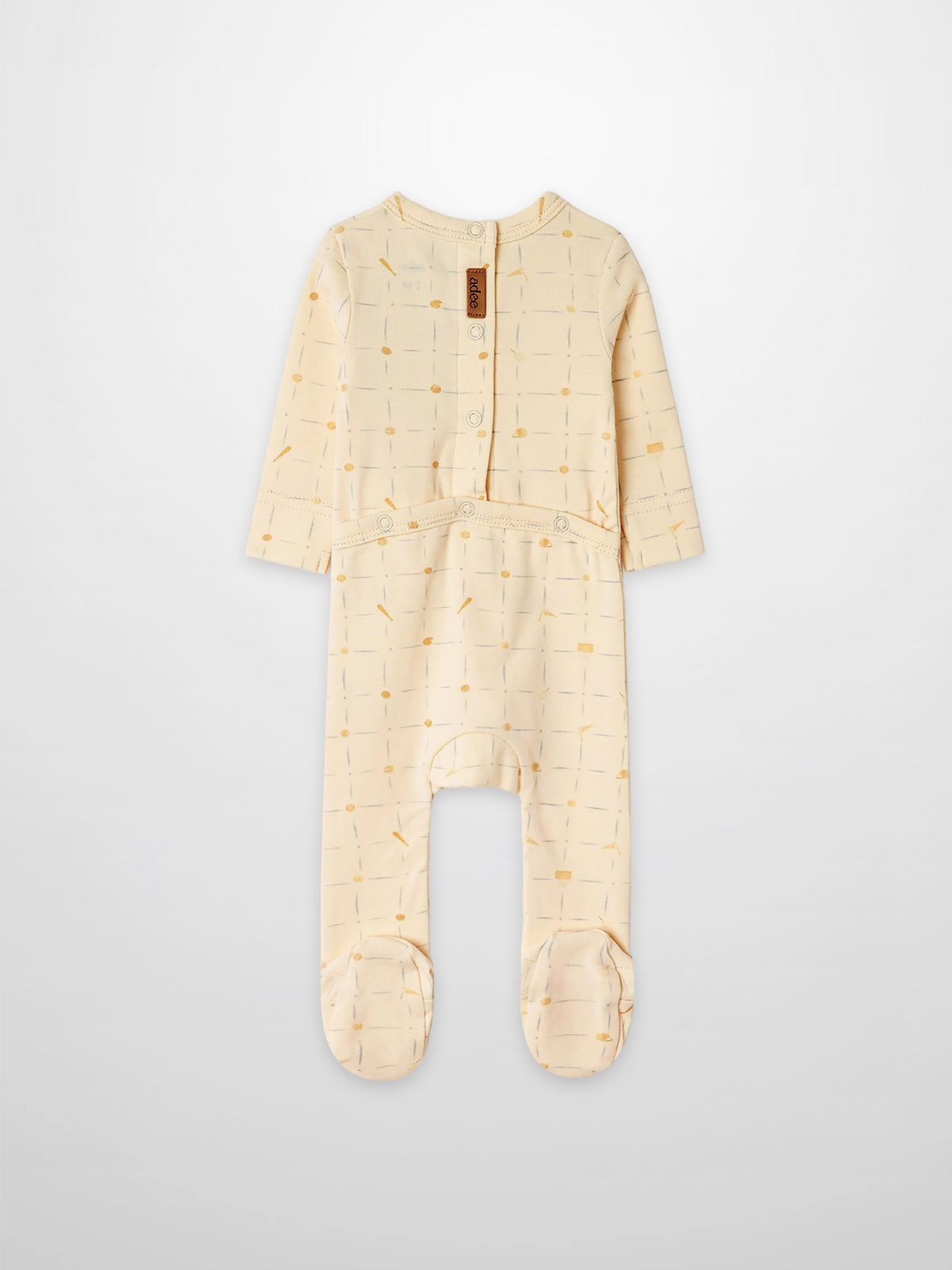 Adee Grand Slam Stretchy boys stretchies onesie in pale beige with thin blue strokes