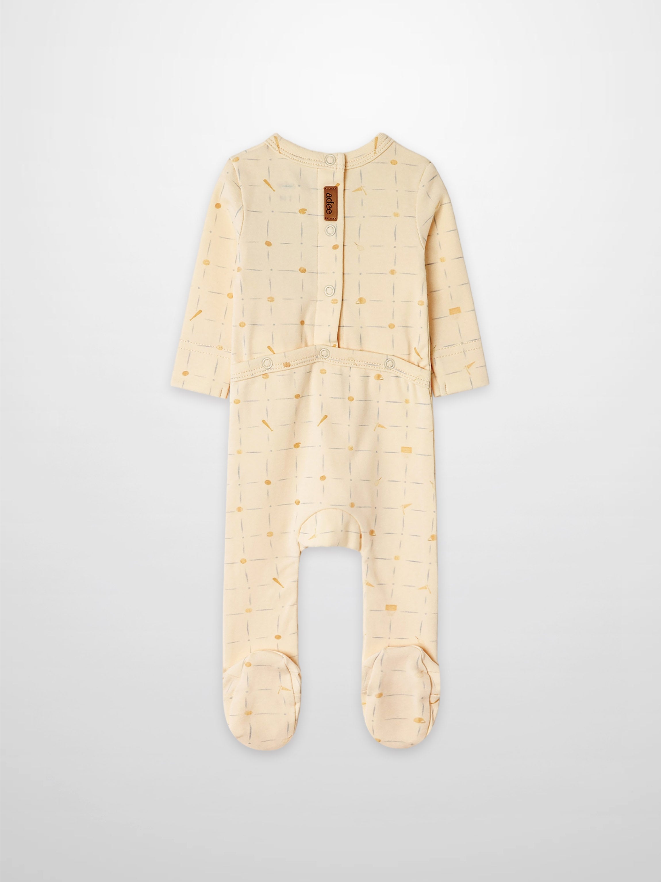 Adee Grand Slam Stretchy boys stretchies onesie in pale beige with thin blue strokes