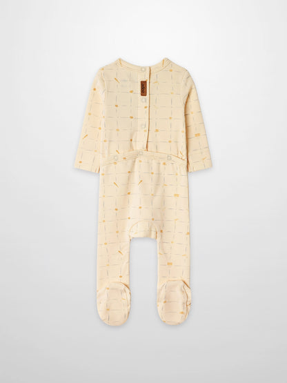 Adee Grand Slam Stretchy boys stretchies onesie in pale beige with thin blue strokes