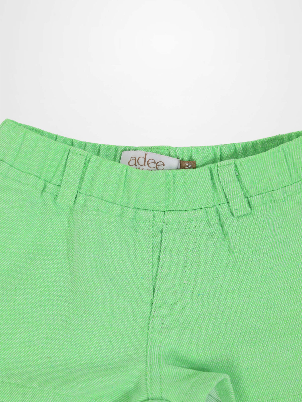 Denim shorts for boys in neon green by Adee with belt loops