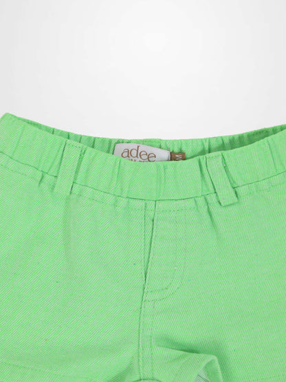 Denim shorts for boys in neon green by Adee with belt loops