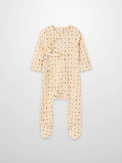 Flower Garden Stretchy cream floral lattice-pattern footed girls&