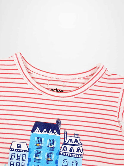 Little Paris Bloomers &amp; Tank Set - Ruffles by Adee; white top with red stripes and blue city print