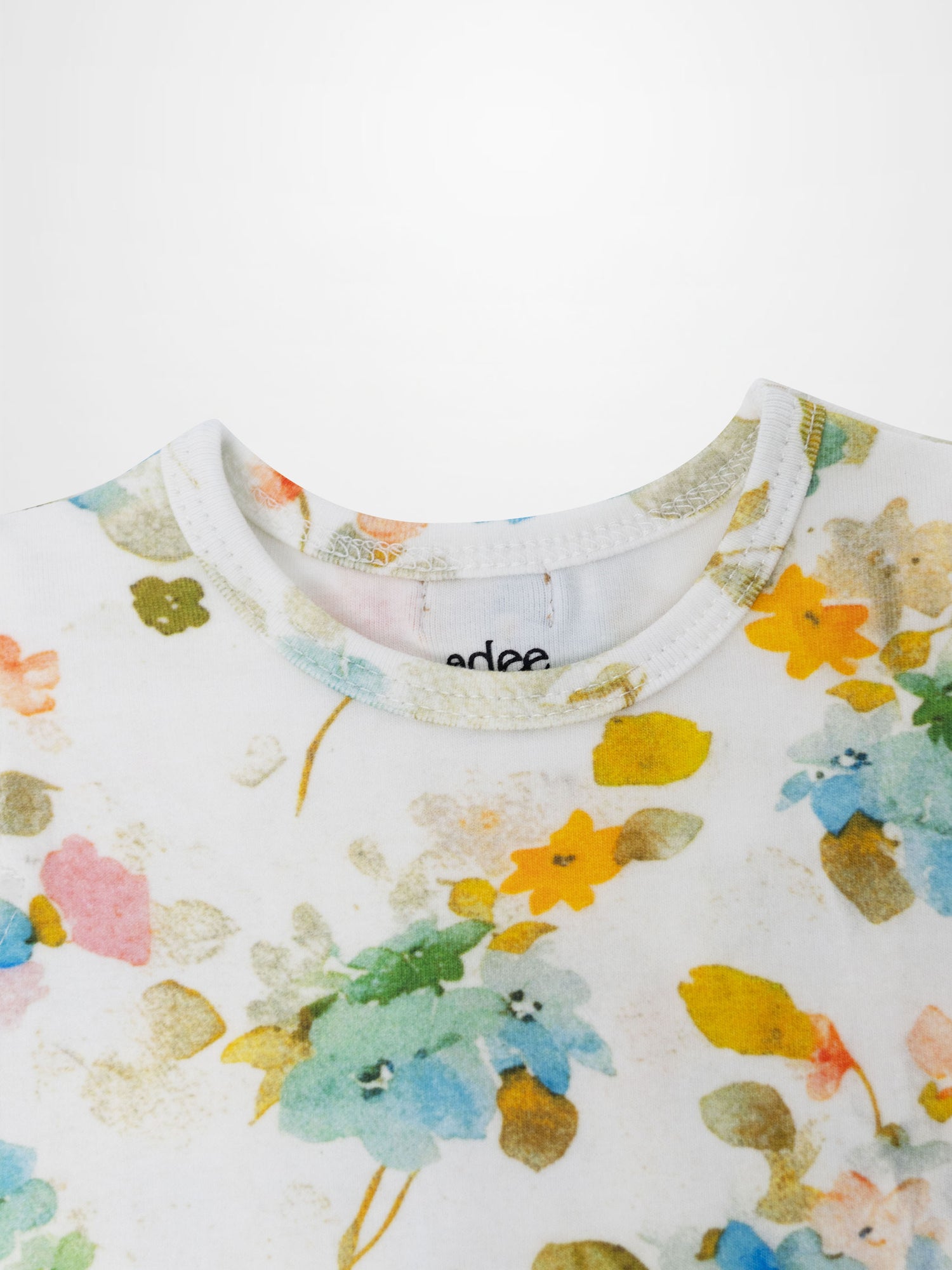 Pastel Flower Bloomers Set by Adee; white fabric with multicolor floral print