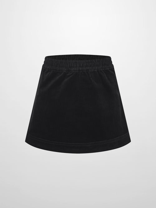 Corduroy skirt for girls in black with an elastic waistband.