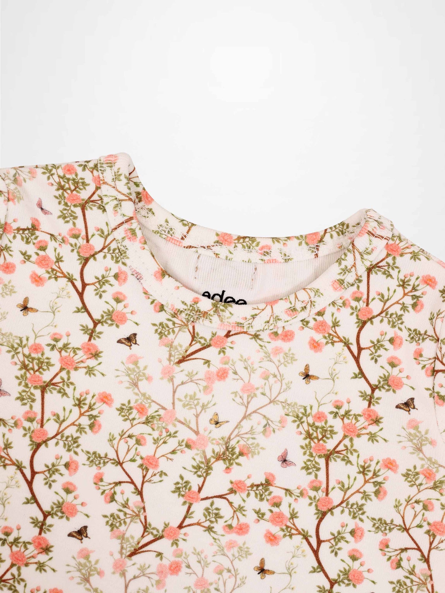Spring Floral Short Sleeve T-Shirt for girls by Adee with pink blossom and butterfly print.