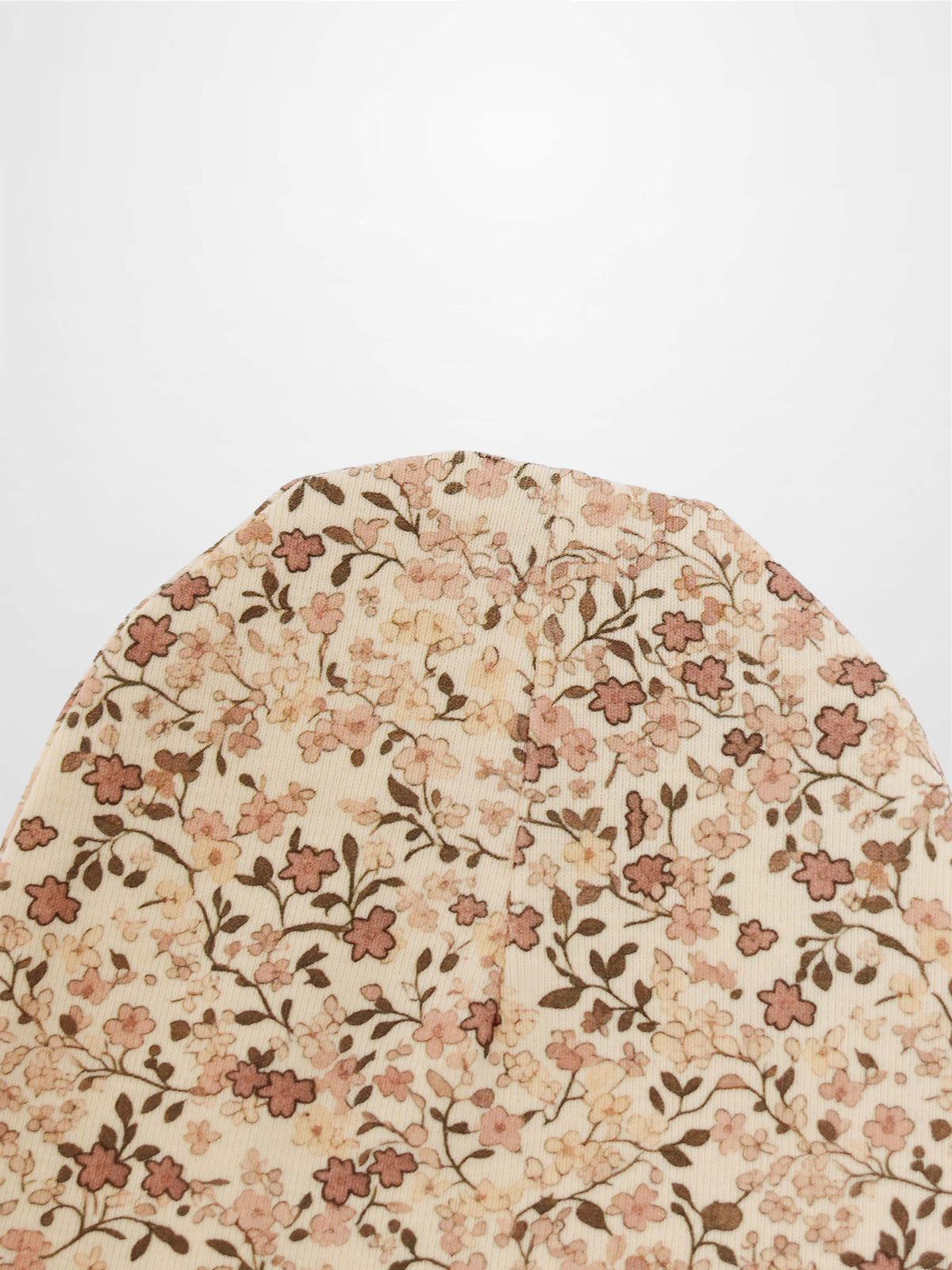 Purple Flower Hat for girls by Adee with an all-over floral print on beige fabric.