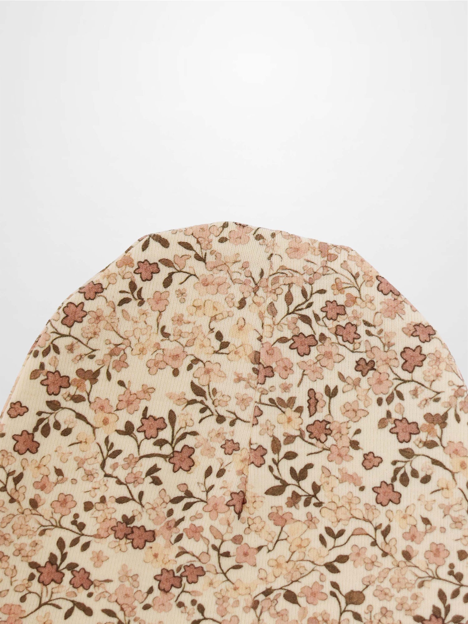 Purple Flower Hat for girls by Adee with an all-over floral print on beige fabric.