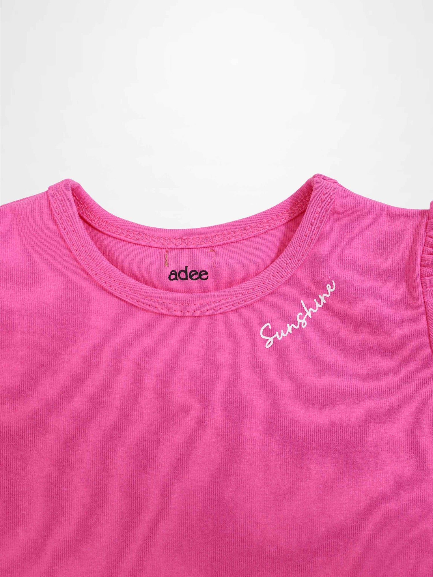 Short sleeve bubble T-shirt for girls in pink by Adee with white Sunshine script