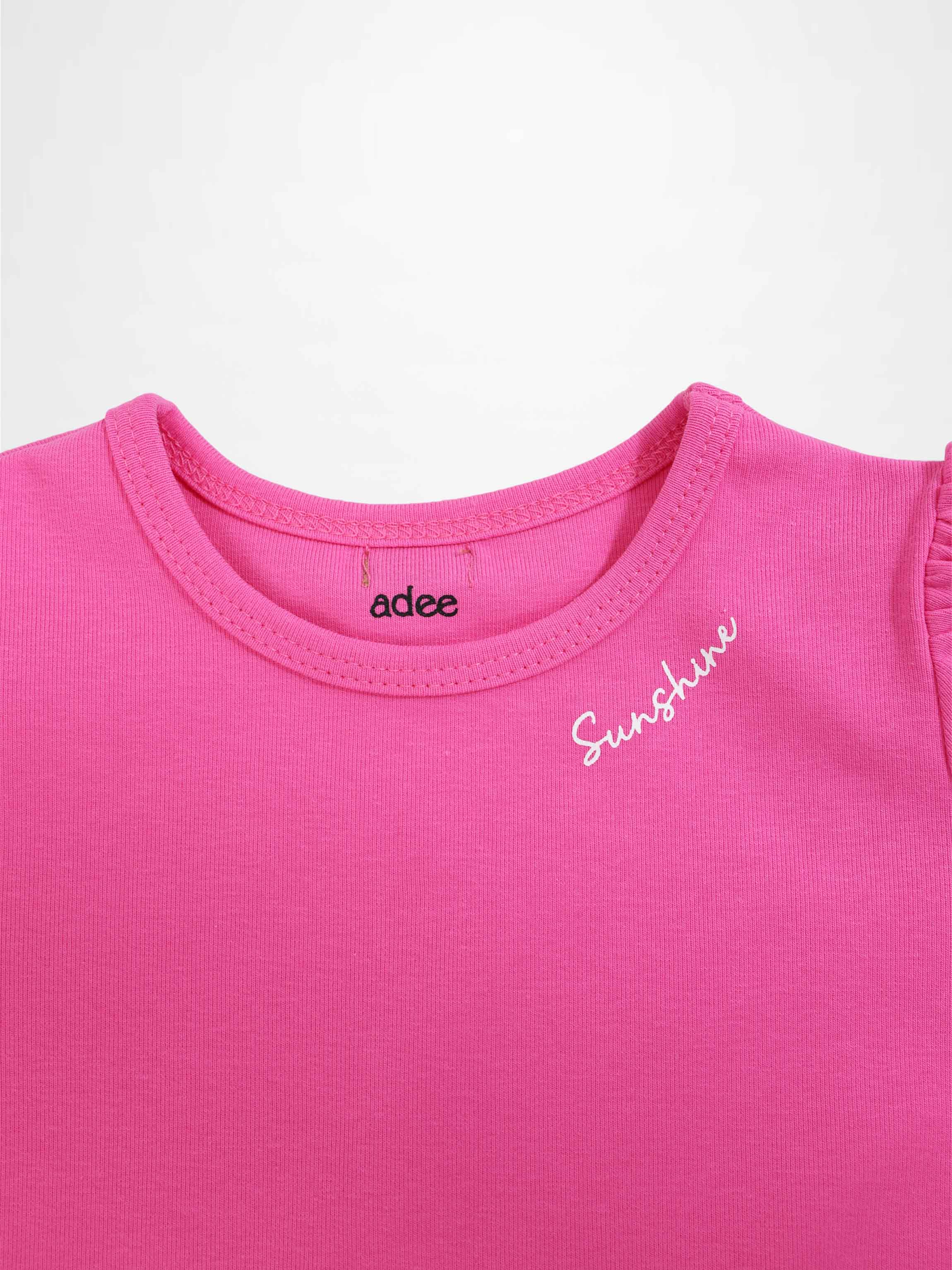 Short sleeve bubble T-shirt for girls in pink by Adee with white Sunshine script