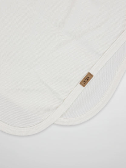 Thin Ribbed Blanket - White, unisex Adee blanket with ribbed knit and leather tag.