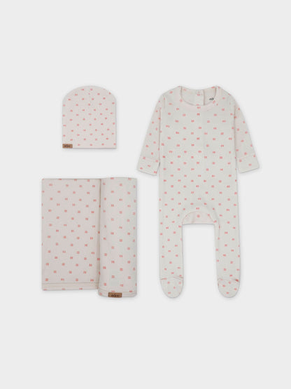 Three Line Layette Set-Pink