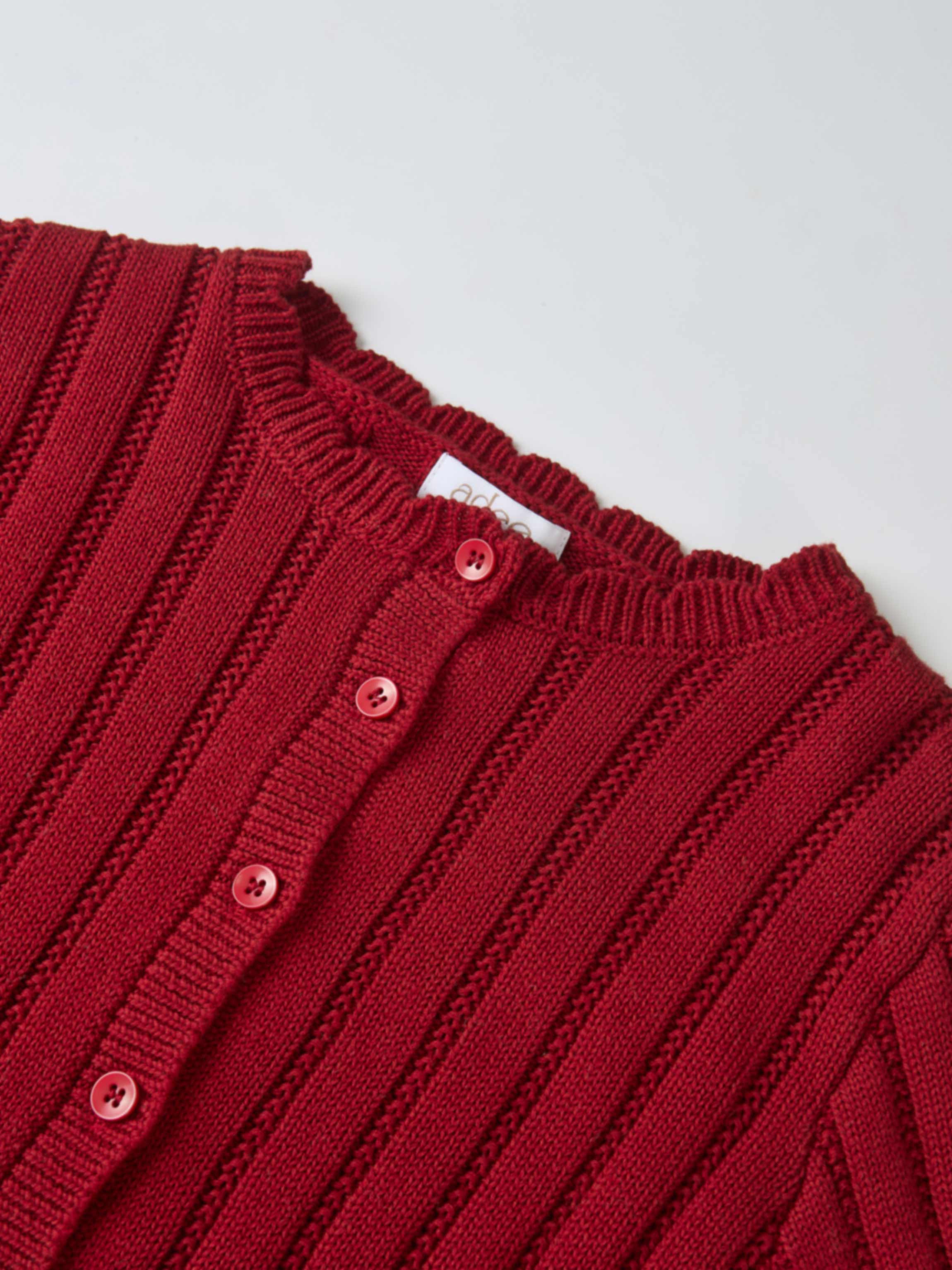 Knit cardigan for girls, red, Adee brand, ribbed knit with pink-red buttons