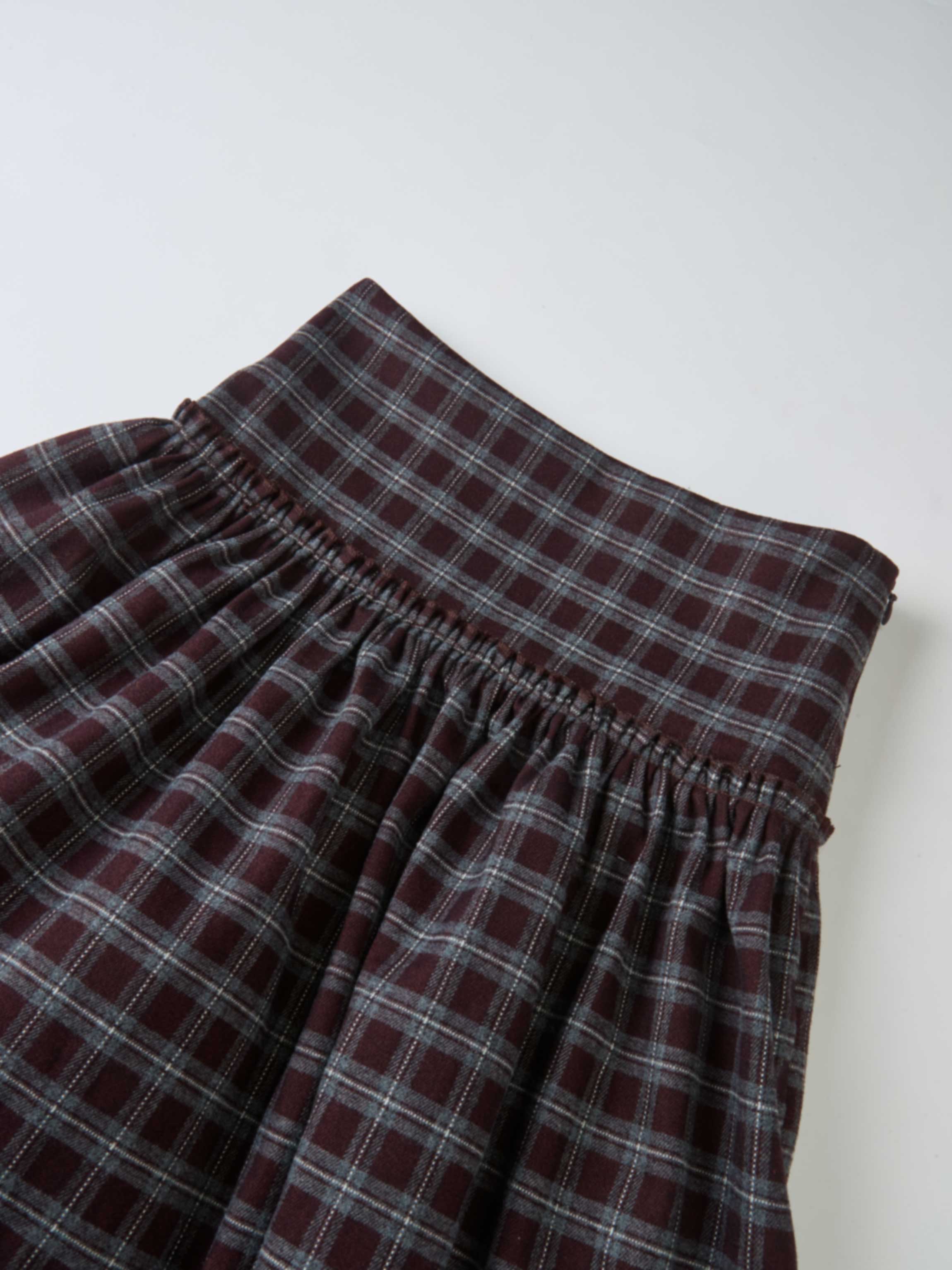 Girls drop-waist burgundy plaid skirt by Adee with elastic shirred waist