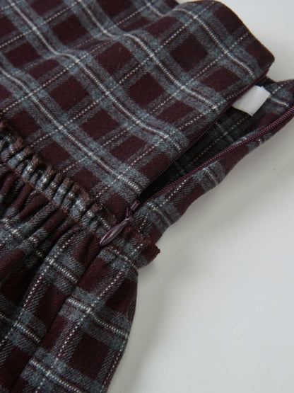 Drop Waist Plaid Skirt - Burgundy for girls by Adee with zipper detail