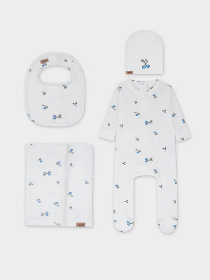 Cherry V-Neck Layette Set-Blue